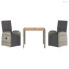 3 részes szürke polyrattan kerti étkezőgarnitúra párnával