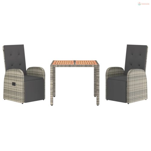 3 részes szürke polyrattan kerti étkezőgarnitúra párnával