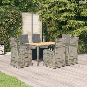   7 részes szürke polyrattan kerti étkezőgarnitúra párnával