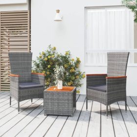   3 részes szürke polirattan/tömör akácfa kerti társalgógarnitúra