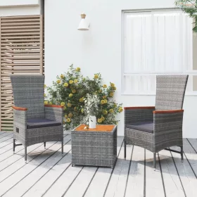   3 részes szürke polirattan/tömör akácfa kerti társalgógarnitúra