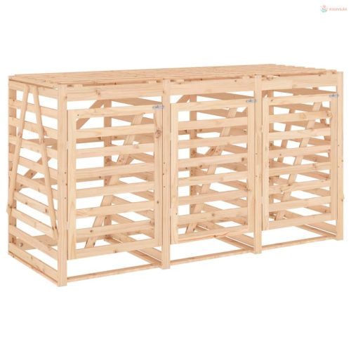 Tripla tömör fenyőfa görgős szemeteskuka-tároló