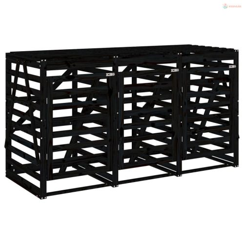 Tripla fekete tömör fenyőfa görgős szemeteskuka-tároló