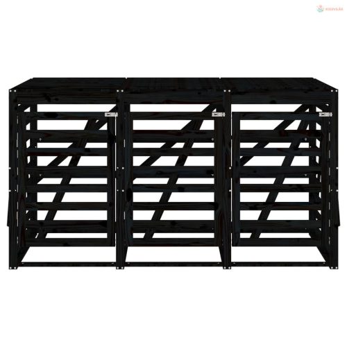 Tripla fekete tömör fenyőfa görgős szemeteskuka-tároló