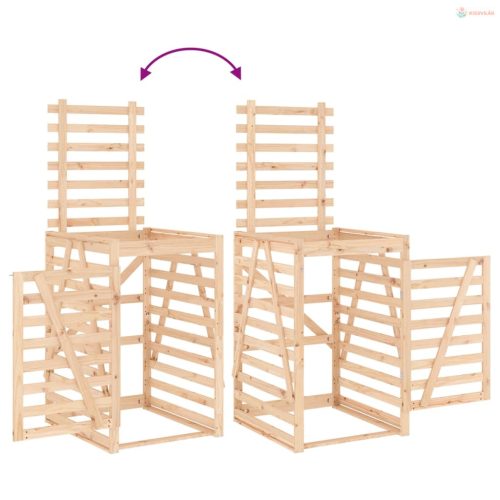 Négyes tömör fenyőfa görgős szemeteskuka-tároló