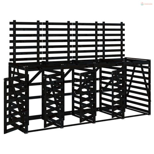 Négyes fekete tömör fenyőfa görgős szemeteskuka-tároló