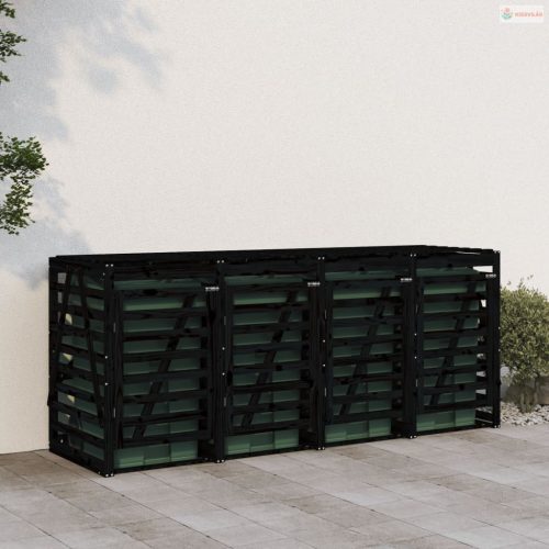 Négyes fekete tömör fenyőfa görgős szemeteskuka-tároló