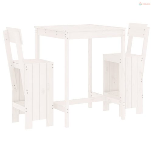 Fehér 3 részes tömör fenyőfa kerti bárszett