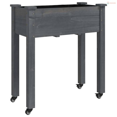 Szürke tömör fenyőfa kerekes ültetőláda béléssel 71x37x80 cm