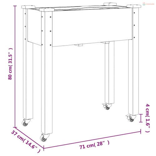 Szürke tömör fenyőfa kerekes ültetőláda béléssel 71x37x80 cm