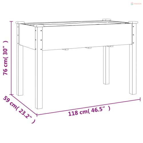 Tömör fenyőfa kerekes ültetőláda béléssel 118x59x80 cm