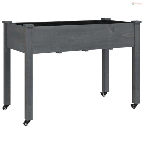 Szürke tömör fenyőfa kerekes ültetőláda béléssel 118x59x80 cm