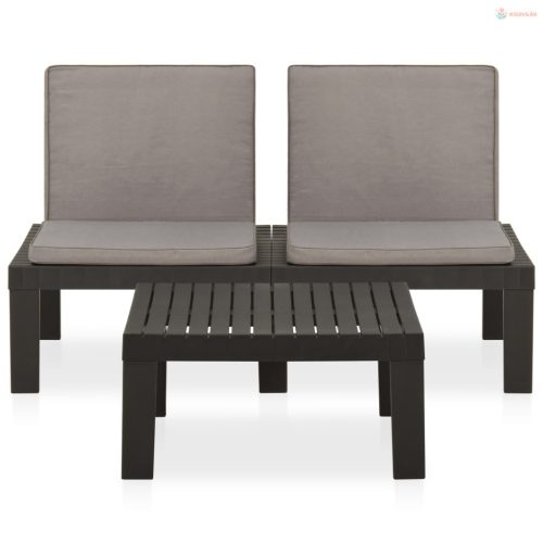 2 részes szürke műanyag kerti ülőgarnitúra párnákkal