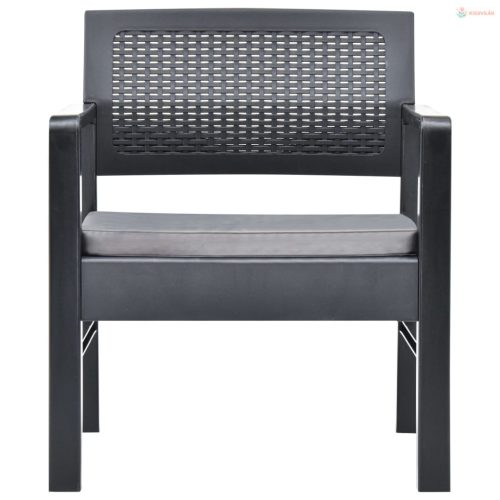 3 részes szürke műanyag kerti ülőgarnitúra párnákkal