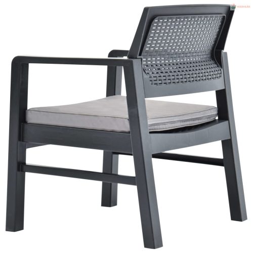 3 részes szürke műanyag kerti ülőgarnitúra párnákkal