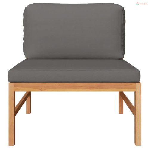 2 részes tíkfa kerti bútorszett sötétszürke párnákkal