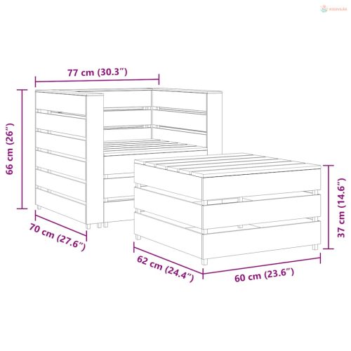 2 részes szürke impregnált fenyőfa kerti raklap-ülőgarnitúra