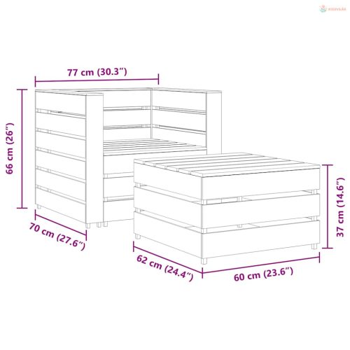 2 részes barna impregnált fenyőfa kerti raklap-ülőgarnitúra