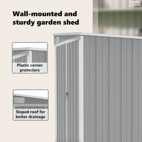 Szürke acél falhoz erősíthető kerti fészer 118x100x178 cm