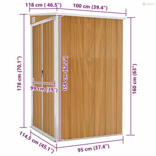 Barna acél falhoz erősíthető kerti fészer 118x100x178 cm