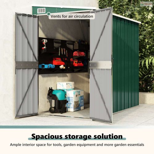 Zöld acél falhoz erősíthető kerti fészer 118 x 194 x 178 cm