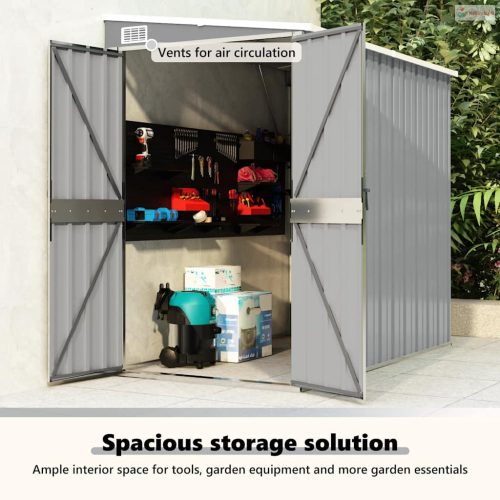 Szürke acél falhoz erősíthető kerti fészer 118 x 194 x 178 cm