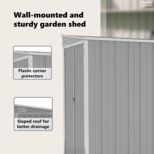 Szürke acél falhoz erősíthető kerti fészer 118 x 194 x 178 cm