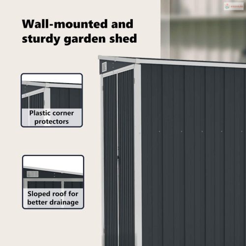 Antracitszürke acél falhoz erősíthető fészer 118 x 194 x 178 cm