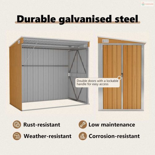 Barna acél falhoz erősíthető kerti fészer 118 x 194 x 178 cm