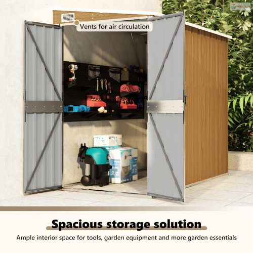 Barna acél falhoz erősíthető kerti fészer 118 x 194 x 178 cm