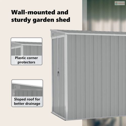 Szürke acél falhoz erősíthető kerti fészer 118 x 288 x 178 cm