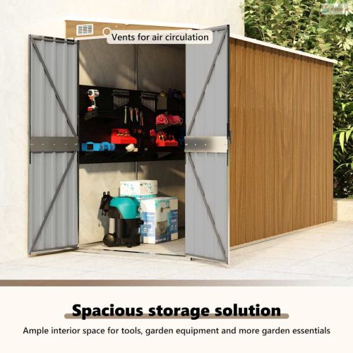 Barna színű, falra szerelhető kerti fészer 118 x 288 x 178 cm horganyzott acélból