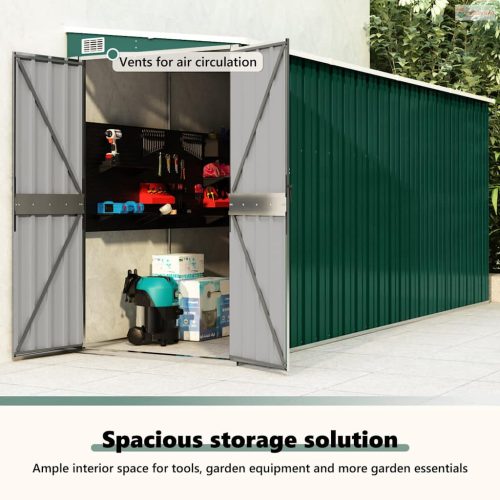 Zöld acél falhoz erősíthető kerti fészer 118 x 382 x 178 cm