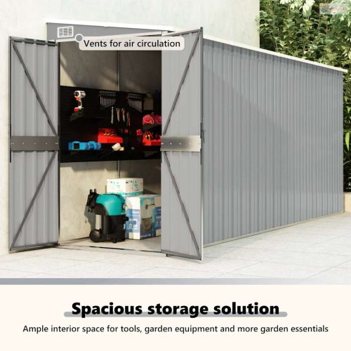 Szürke acél falhoz erősíthető kerti fészer 118 x 382 x 178 cm