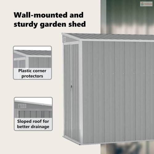 Szürke acél falhoz erősíthető kerti fészer 118 x 382 x 178 cm