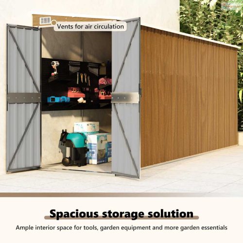 Barna színű, falra szerelhető kerti fészer 118 x 382 x 178 cm horganyzott acélból