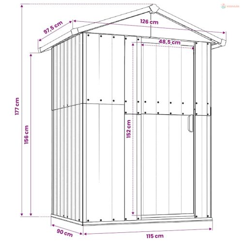 Zöld horganyzott acél kerti fészer 126x97,5x177 cm
