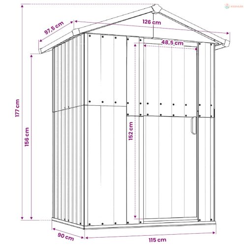 Szürke horganyzott acél kerti fészer 126x97,5x177 cm