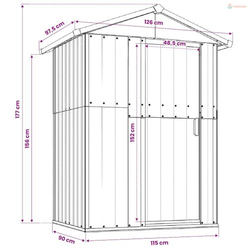 Barna horganyzott acél kerti fészer 126 x 97,5 x 177 cm