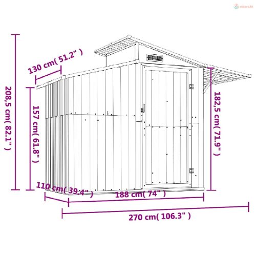 Zöld horganyzott acél kerti fészer 270 x 130 x 208,5 cm