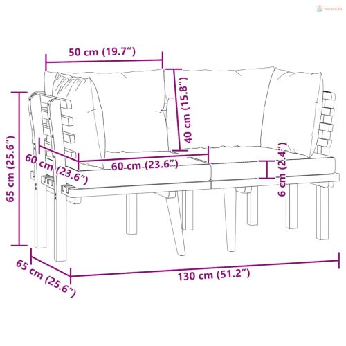 2 személyes tömör akácfa kerti kanapé párnával