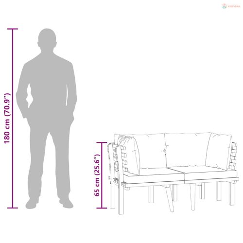 2 személyes tömör akácfa kerti kanapé párnával