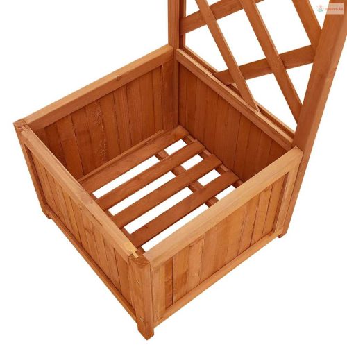 Tömör fenyőfa kerti lugas virágtartóval