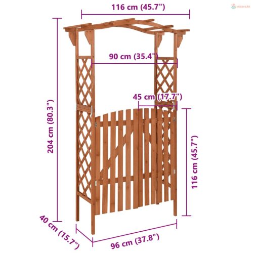 Tömör fenyőfa pergola kapuval 116 x 40 x 204 cm