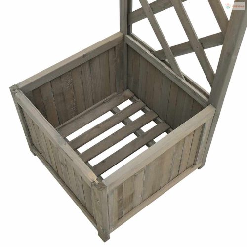 Szürke tömör fenyőfa kerti lugas virágtartóval