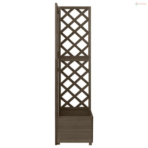 Szürke tömör fenyőfa rácsos sarok-ültetőláda 40 x 40 x 150 cm