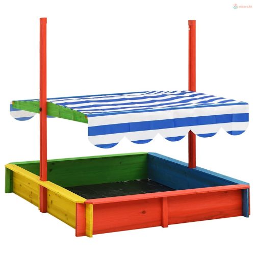 Többszínű fenyőfa homokozó állítható tetővel UV50