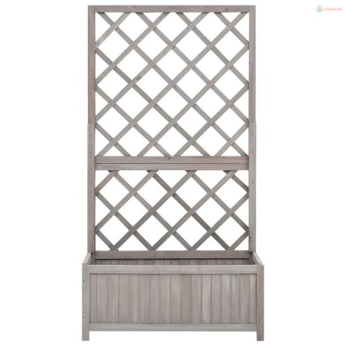 Szürke tömör fenyőfa rácsos kerti ültetőláda 70 x 30 x 135 cm