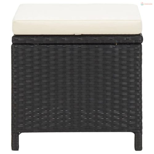 4 részes fekete kerti polyrattan szék- és zsámolyszett