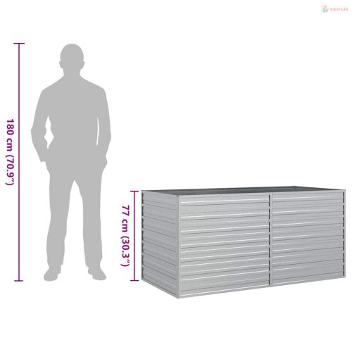Ezüstszínű horganyzott acél kerti magaságyás 160 x 80 x 77 cm